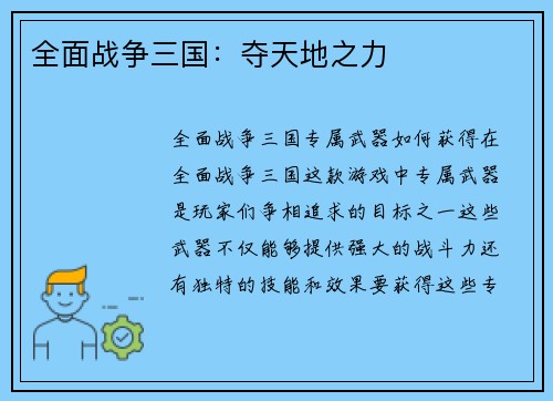 全面战争三国：夺天地之力